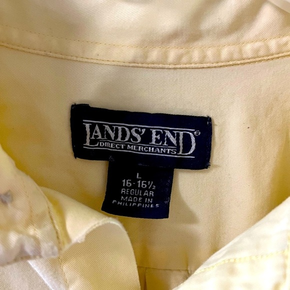 Lands End Mens Solid Yellow Long Sleeve Button Down Shirt Size Large - Picture 3 of 3